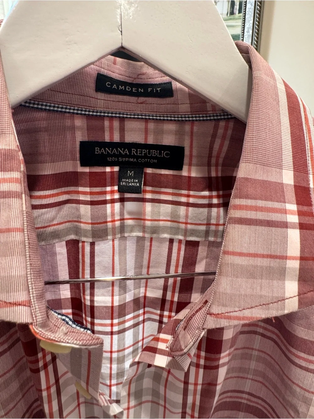 Banana Republic Burgundy White Plaid Button-Down Shirt Medium Camden Fit
